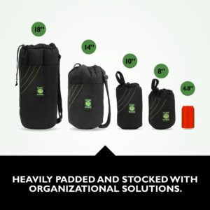 Dime Bags - Drawstring Tube, Padded Bag, 5 Compartments, w/Carabiner Loop, Convenient, Durable (Black, 10")