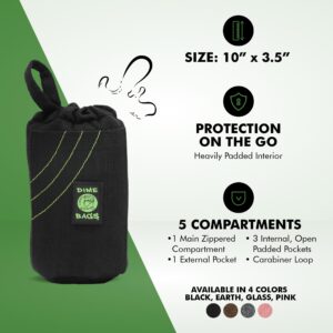 Dime Bags - Drawstring Tube, Padded Bag, 5 Compartments, w/Carabiner Loop, Convenient, Durable (Black, 10")