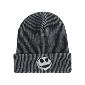 disney the nightmare before christmas beanie hat, jack skellington glow in the dark winter knit cap with cuff, multi, one size