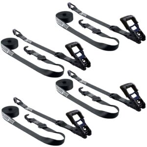 secure tite ratchet straps 4 pack, ratcheting tie down straps with hooks - 1-1/4” x 16’ truck tie down straps – vinyl double j-hooks, 1000 lbs. working load limit, 3000 lbs. break strength