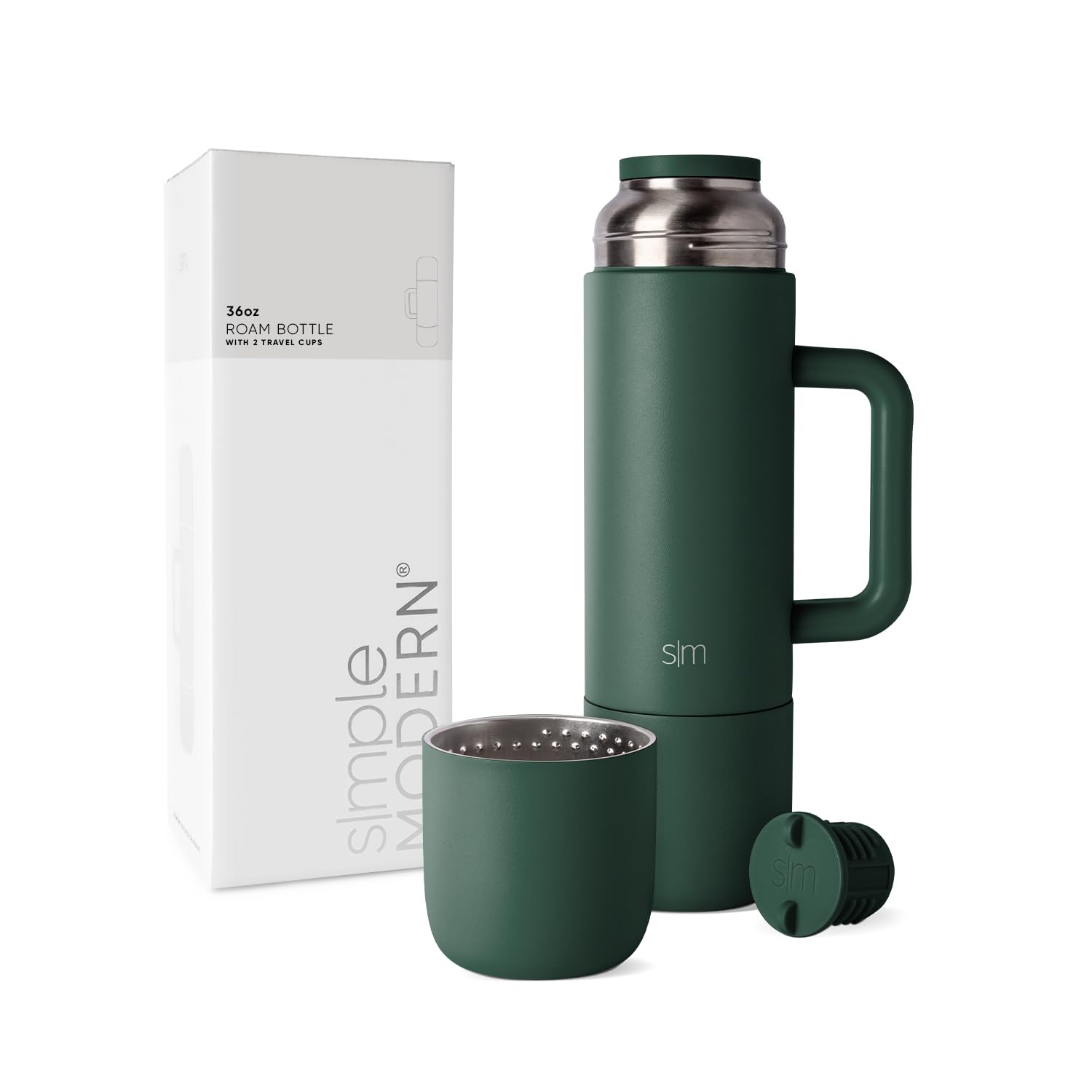 Simple Modern 36oz Insulated Hot Beverage Bottle with 2 Mugs | Travel Coffee Thermos for Hot Drinks | Twist and Pour Top | Commute, Travel, and Picnic Friendly | Roam Collection | Forest