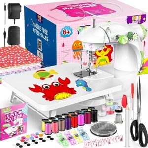 Mini Sewing Machine with 123 Pcs Sewing Kit for Beginners, Dual Speed Portable Sewing Machine with Light and Finger Guard, Electric Sewing Machine Suitable for Household, Travel, Kids, Adults, DIY