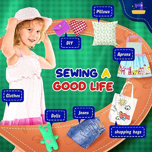 Mini Sewing Machine with 123 Pcs Sewing Kit for Beginners, Dual Speed Portable Sewing Machine with Light and Finger Guard, Electric Sewing Machine Suitable for Household, Travel, Kids, Adults, DIY