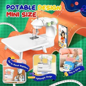 Mini Sewing Machine with 123 Pcs Sewing Kit for Beginners, Dual Speed Portable Sewing Machine with Light and Finger Guard, Electric Sewing Machine Suitable for Household, Travel, Kids, Adults, DIY