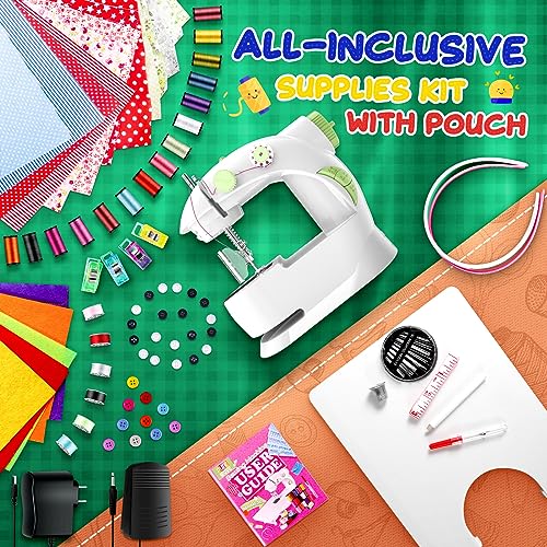 Mini Sewing Machine with 123 Pcs Sewing Kit for Beginners, Dual Speed Portable Sewing Machine with Light and Finger Guard, Electric Sewing Machine Suitable for Household, Travel, Kids, Adults, DIY