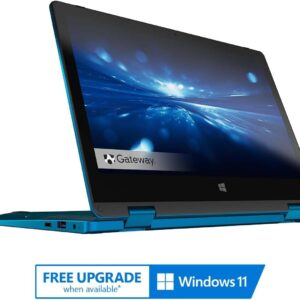 Gateway 2-in-1 Ultra Thin Student Laptop, 11.6" HD Touchscreen, Intel Celeron N4020, 4GB RAM 192GB Storage(64GB eMMC +128GB MSD Card), Mini HDMI, Webcam, WiFi, Win 11, Blue, 1 Year Office 365