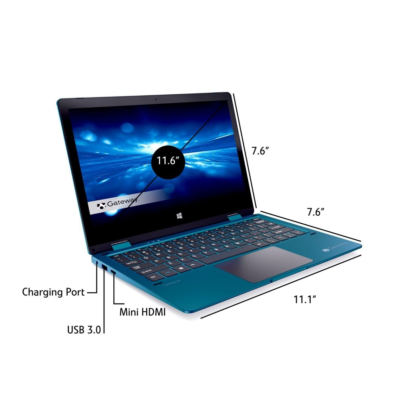 Gateway 2-in-1 Ultra Thin Student Laptop, 11.6" HD Touchscreen, Intel Celeron N4020, 4GB RAM 192GB Storage(64GB eMMC +128GB MSD Card), Mini HDMI, Webcam, WiFi, Win 11, Blue, 1 Year Office 365