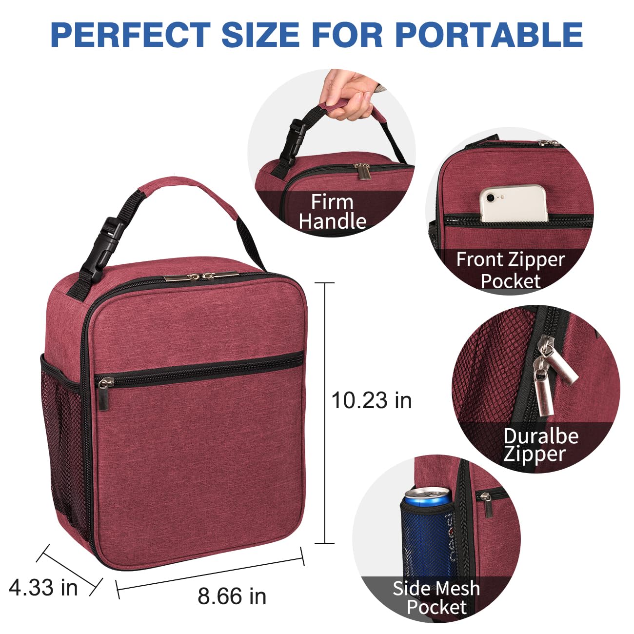 NZOLIA Lunch Box for Men/Women Leakproof Small Lunch bag Reusable Food Safe Durable Lunch container Compact Cooler Tote for Office Work Picnic Hiking Beach Fishing-Red