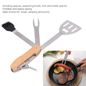 Grill Tools for Outdoor Grill, BBQ Tool Set 5 in 1 Multifunction Foldable Portable Spatula Brush Fork Bottle Opener Stainless Steel Grill Combo Set