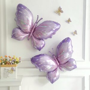 Purple Butterfly Balloon Arch Garland Kit 150 pcs White Sand Boho Pastel Balloon with Purple Large Butterfly Foil Balloon Butterfly Theme Birthday Baby Shower Fiesta Party Decorations for Girls