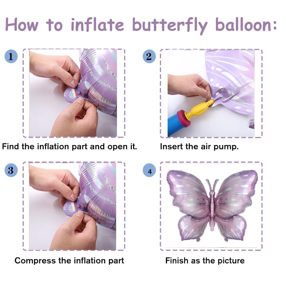 Purple Butterfly Balloon Arch Garland Kit 150 pcs White Sand Boho Pastel Balloon with Purple Large Butterfly Foil Balloon Butterfly Theme Birthday Baby Shower Fiesta Party Decorations for Girls