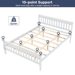 IULULU Queen Bed Frame, Solid Wood Platform Bed Frame with Headboard & Footboard, Queen Size Mattress Foundation with Wooden Slats Support, Easy Assembly, No Box Spring Needed, White