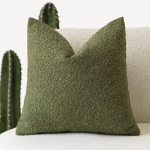 Foindtower Textured Boucle Throw Pillow Covers Accent Solid Pillow Cases Cozy Soft Decorative Couch Cushion Case for Chair Sofa Bedroom Living Room Home Decor, 18 x 18 Inch,Green