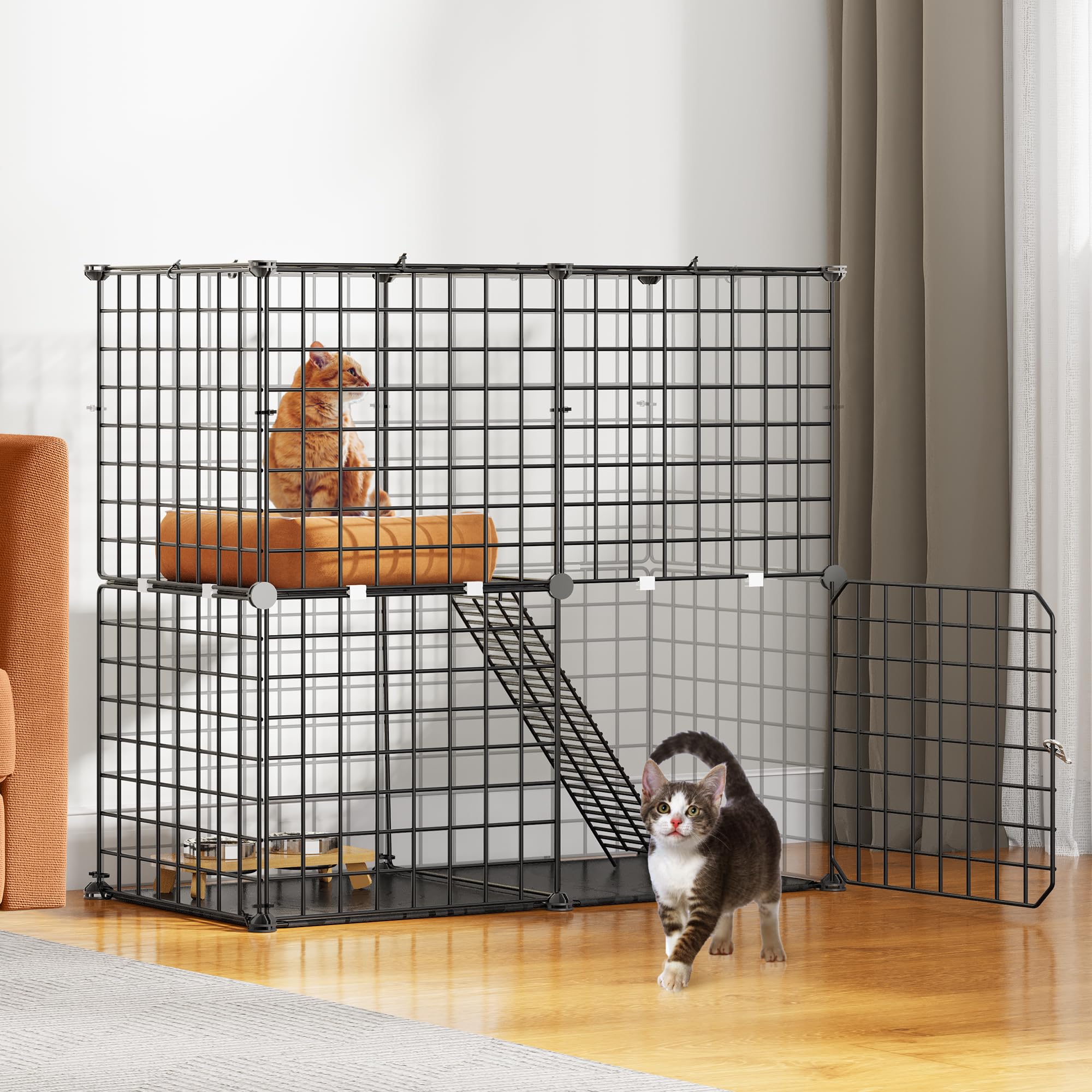 YITAHOME Indoor Cat Cage 2 Tier Kitten Cage House Outdoor Cat Enclosure Ferret Cage DIY Pet Playpen Detachable Metal Kennel for Small Animal, Kitty, Bunny, rv Travel, Camping