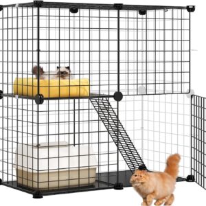 YITAHOME Indoor Cat Cage 2 Tier Kitten Cage House Outdoor Cat Enclosure Ferret Cage DIY Pet Playpen Detachable Metal Kennel for Small Animal, Kitty, Bunny, rv Travel, Camping