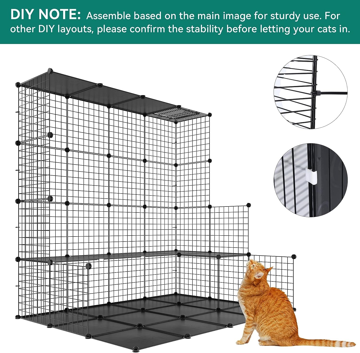 YITAHOME Indoor Cat Cage 2 Tier Kitten Cage House Outdoor Cat Enclosure Ferret Cage DIY Pet Playpen Detachable Metal Kennel for Small Animal, Kitty, Bunny, rv Travel, Camping