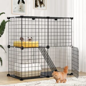 YITAHOME Indoor Cat Cage 2 Tier Kitten Cage House Outdoor Cat Enclosure Ferret Cage DIY Pet Playpen Detachable Metal Kennel for Small Animal, Kitty, Bunny, rv Travel, Camping