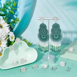 UNICRAFTALE 24pcs 12 Styles Stainless Steel Flower Stud Earrings with Loop Bohemian Hollow Flat Filigree Earrings Posts with Hole Teardrop Stud Earring Metal Ear Stud Component for Jewelry Making