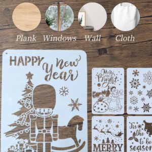 Christmas Stencils Reusable, 9Pcs Farmhouse Large Merry Christmas Stencils for Painting on Wood Winter Decor,8 X 11 Inch,Snowflake Chirstmas Tree Craft Stencils