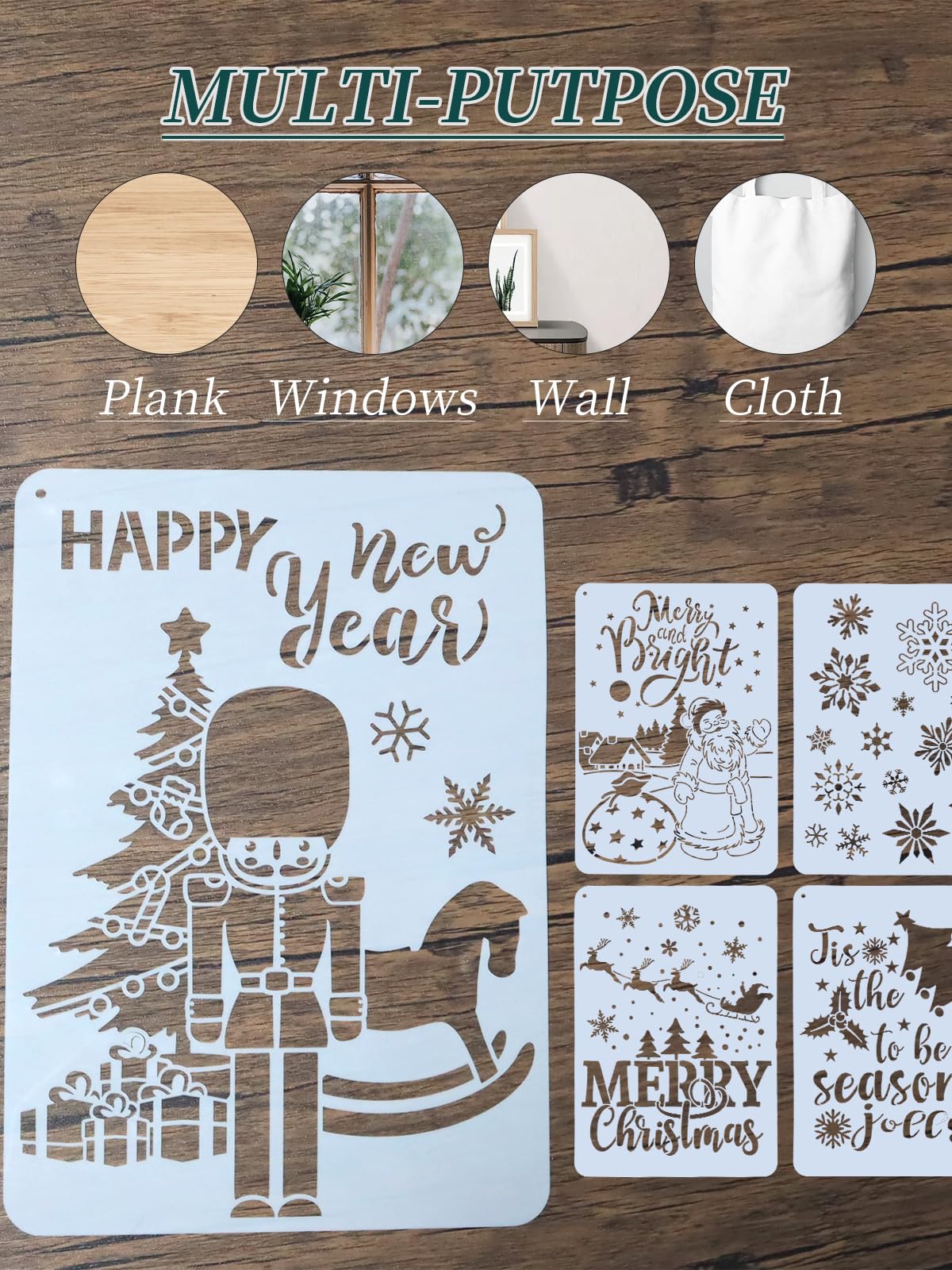 Christmas Stencils Reusable, 9Pcs Farmhouse Large Merry Christmas Stencils for Painting on Wood Winter Decor,8 X 11 Inch,Snowflake Chirstmas Tree Craft Stencils