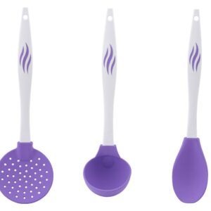 Silicone Kitchen Utensils Set, Silicolife 3 Pieces Heat Resistant Non-Stick Cooking Tools, Cooking Mixing Soup Ladle/Slotted Spoon/Serving Spoon – Food-Grade & BPA Free Kitchen Gadgets (Lilac)