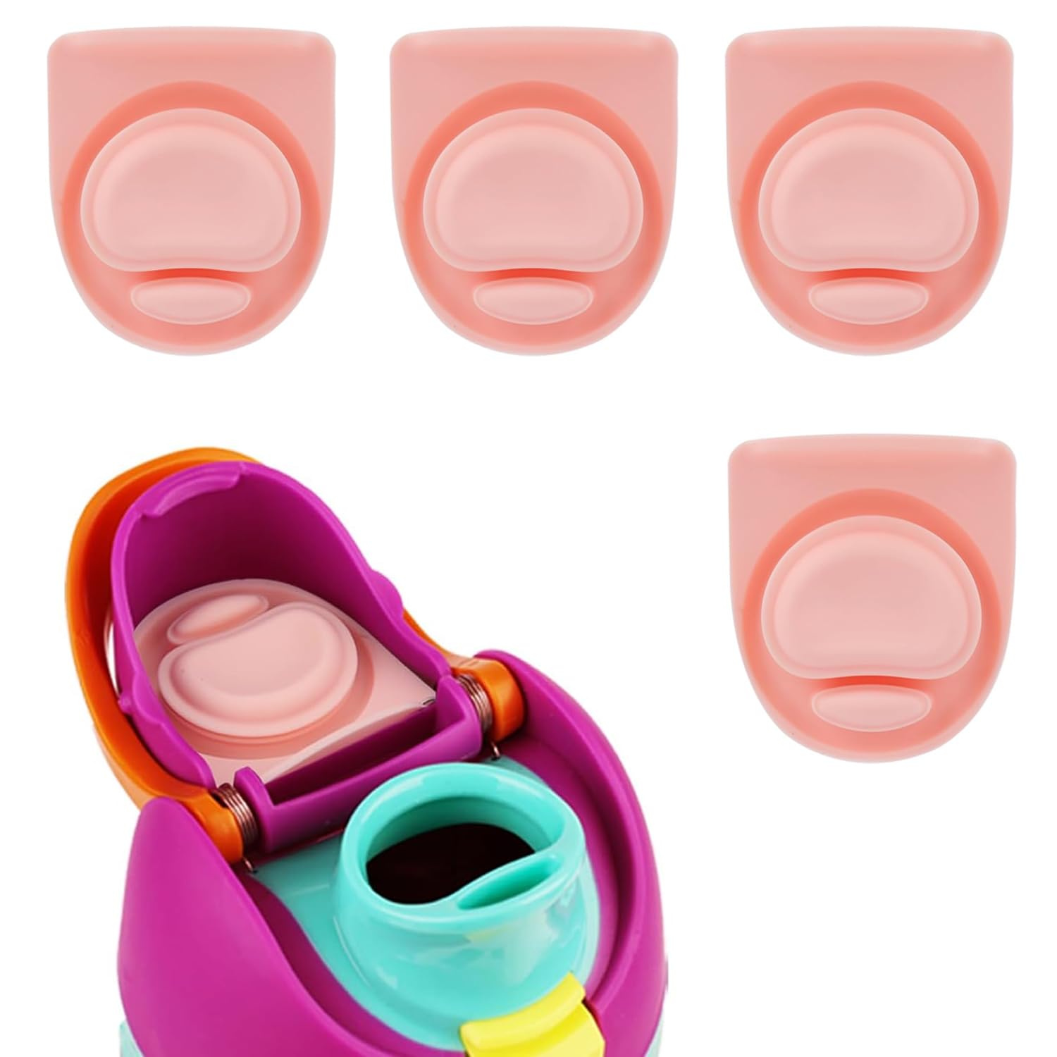 Gelecek 4pcs Replacement Stopper for Owala FreeSip, Water Bottle Top Lid Replacement Parts Compatible with Owala 19/24/32/40oz, BPA-Free Silicone Seal Bottle Cap Mouth Stopper Gasket, Pink