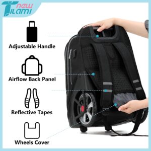 NEW TILAMI 19-Inch Rolling Backpack with Lunch Bags Wheeled Computer Laptop Backpack Bookbag Roller Travel Bag for Women Men, Black