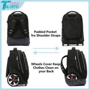 NEW TILAMI 19-Inch Rolling Backpack with Lunch Bags Wheeled Computer Laptop Backpack Bookbag Roller Travel Bag for Women Men, Black