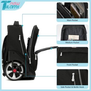 NEW TILAMI 19-Inch Rolling Backpack with Lunch Bags Wheeled Computer Laptop Backpack Bookbag Roller Travel Bag for Women Men, Black