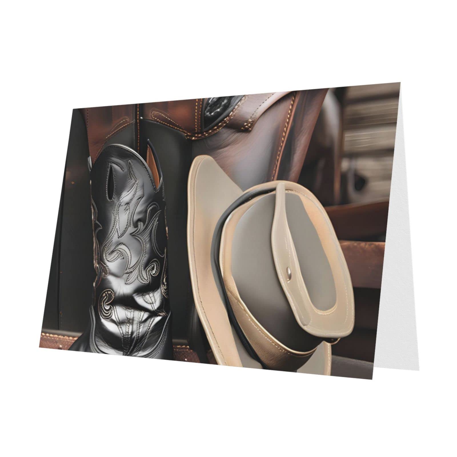 Cowboy Black Hat Western Boots Holiday Greeting Card, Encouragement Card For Loved Ones Or Loved Ones, Blank Inside Includes Envelope Gray