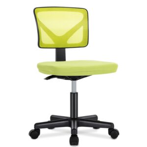 dumos armless desk wheels cute home office chairs, ergonomic adjustable swivel rolling task, comfy mesh mid back computer work vanity chair for small spaces, green