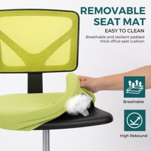 DUMOS Armless Desk Wheels Cute Home Office Chairs, Ergonomic Adjustable Swivel Rolling Task, Comfy Mesh Mid Back Computer Work Vanity Chair for Small Spaces, Green