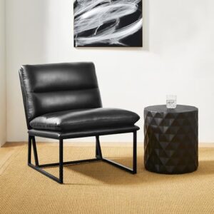 Glitzhome Mid Century PU Leather Reading Sofa Chair, Black