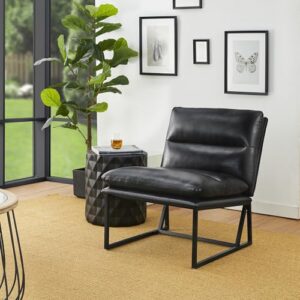 Glitzhome Mid Century PU Leather Reading Sofa Chair, Black