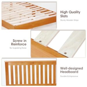 PayLessHere Wood Platform Bed Frame Solid Wood Foundation/Wood Slats Support/No Box Spring Needed/Easy Assembly,Brown (with Headboard, Queen)