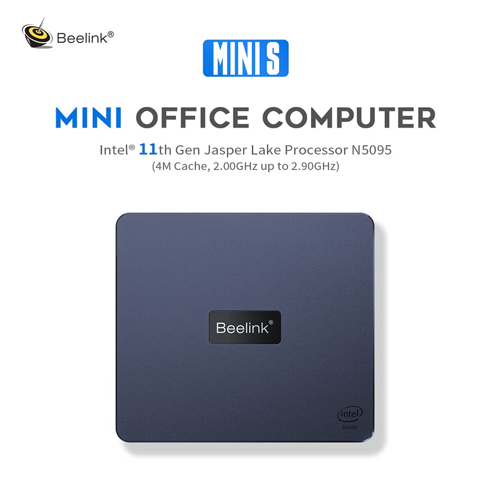 Beelink Mini S Mini PC W11, Intel 11th Gen N5095 (Max 2.9 GHz), Small Desktop PC 8GB DDR4 RAM 128GB SSD, Mini Computer Support 4K Dual HDMI, WiFi5 Bluetooth 4.0, Gigabit Ethernet, 4USB3.0