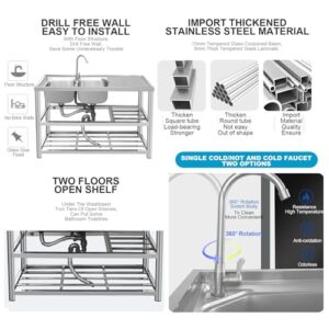 Laundry Utility Sink Freestanding Utility Sink Commercial Stainless Steel Double Bowl with Workbench and Storage Shelves with Faucet for Garage Restaurant Kitchen Laundry Room. ( Color : Cold alone Le