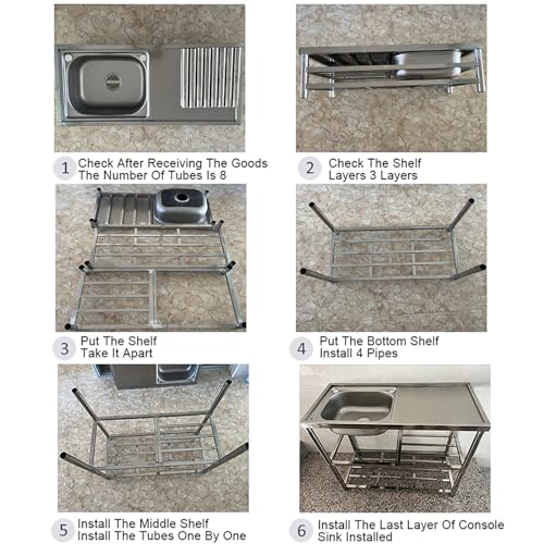 Laundry Utility Sink Freestanding Utility Sink Commercial Stainless Steel Double Bowl with Workbench and Storage Shelves with Faucet for Garage Restaurant Kitchen Laundry Room. ( Color : Cold alone Le