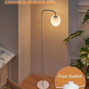 ONEWISH White Floor Lamp-Modern Standing Lamp for Living Room Bedroom, Opal Glass Lamp Shade, LED Bulb Included, for Reading Office, Simple Design Home Decor for Christmas Thanksgiving Day