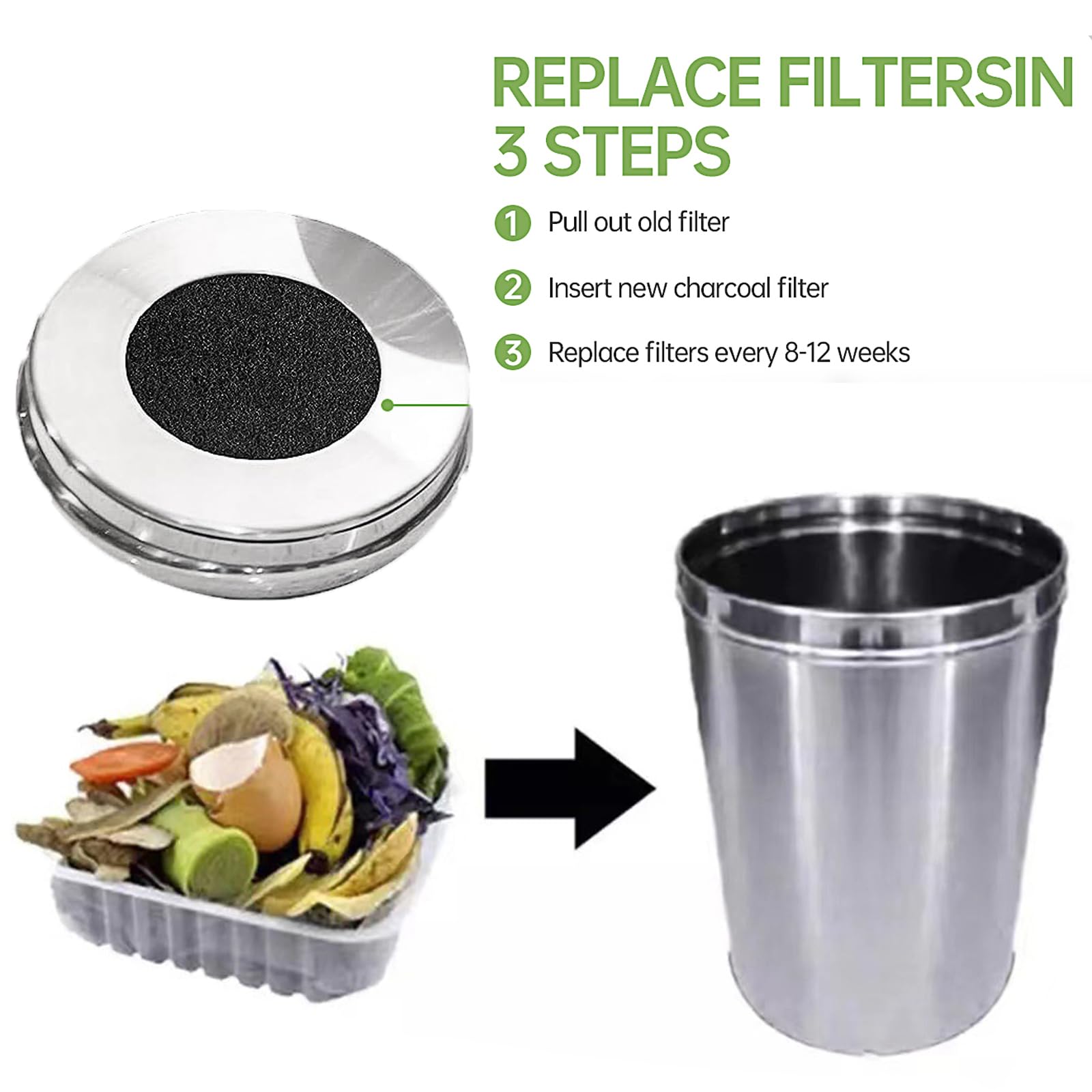 LXIANGN 6.7inch Kitchen Charcoal Filters Compost Bin Replacement Carbon Filter Round for Trash Cans, Compost Buckets, Countertop and Recycle Bins (10 Pack)