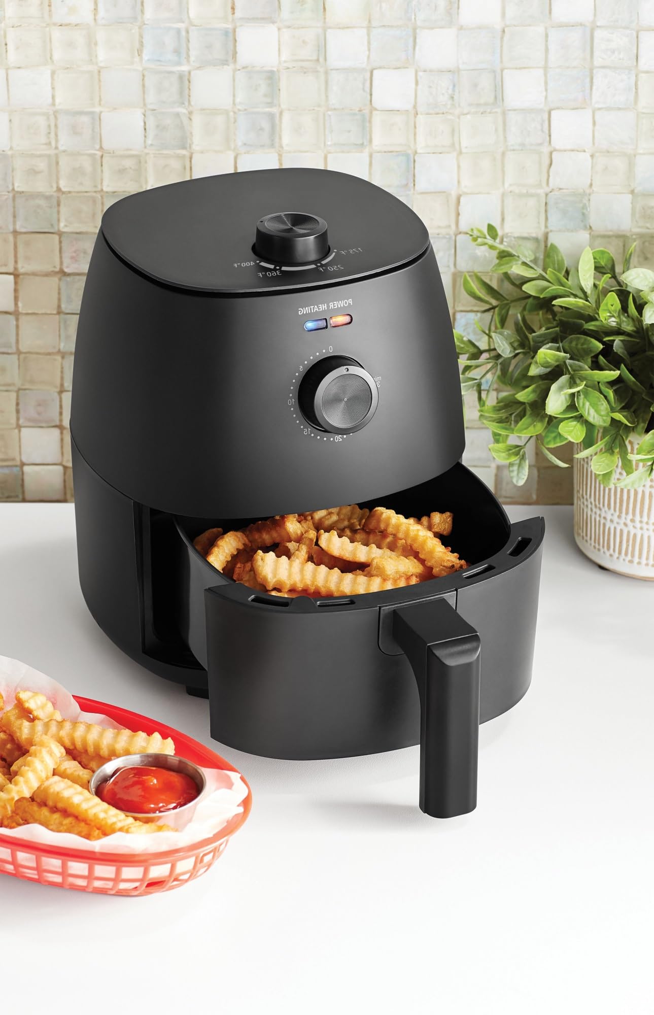 Compact 2.2 Quart Air Fryer, Non-Stick, Dishwasher Safe Basket, 1150W, Black