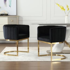 lzareal upholstered comfy dining chairs set of 2 kitchen and dining room chairs with arms mid century modern dining chair with gold metal legs for dining room restaurant cafe living room, velvet black