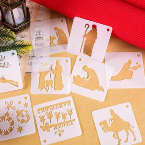 Augshy 56 Pack Christmas Nativity Stencils for Painting on Wood DIY Nativity Scene Stencils for Painting Scrapbooking Drawing Wall Floor Decor DIY Rock Painting Art Projects (3 Inch)