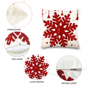 DIYDEC 4PCS Christmas Pillow Covers 18x18 inch Winter Throw Pillow Covers Red Christmas Tree Snowflake Pillow Covers Hello Winter Holly Jolly Decor Cushion Case for Holiday Home Sofa Couch