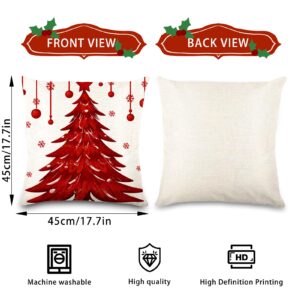 DIYDEC 4PCS Christmas Pillow Covers 18x18 inch Winter Throw Pillow Covers Red Christmas Tree Snowflake Pillow Covers Hello Winter Holly Jolly Decor Cushion Case for Holiday Home Sofa Couch