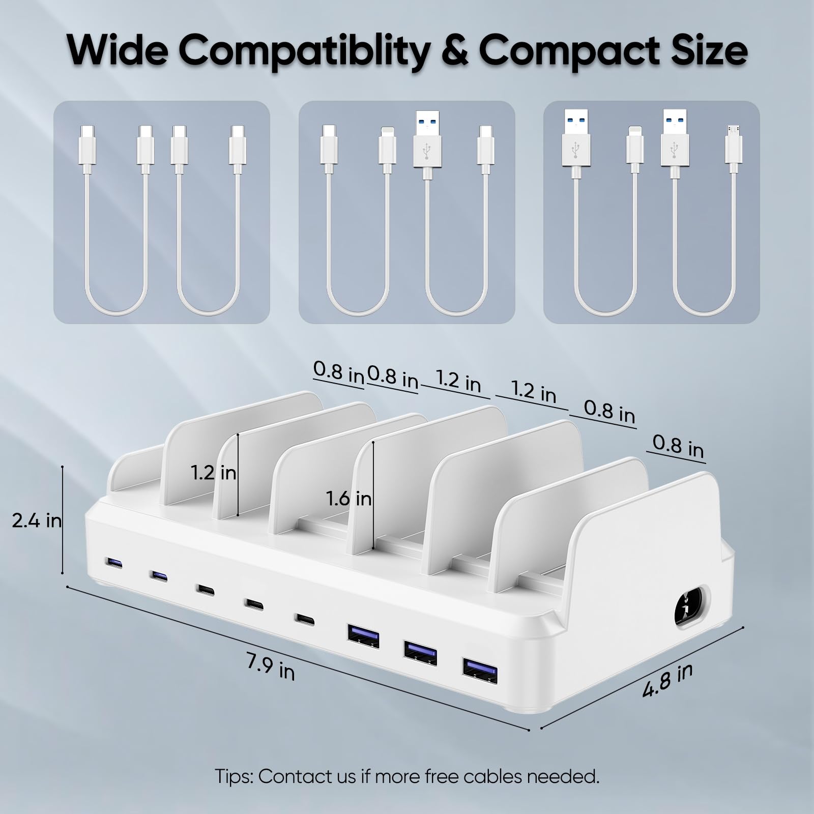 280W Charging Station for Multiple Devices, 8 Port USB C Charging Station Fast Charge for MacBook iPhone 15 Phone iPad Tablets (6 Mixed Short Cables Included) White