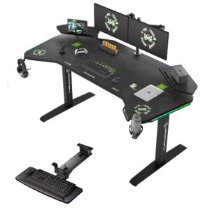 x-win standing gaming desk, 63" wing-shaped studio music desk with adjustable keyboard tray