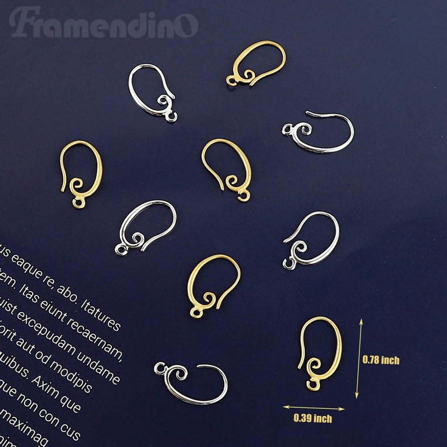 Framendino, 40 Pack 2 Colors Earring Hooks French Earring Hooks Ear Wire with Loops for Earring Dangle Jewelry Findings