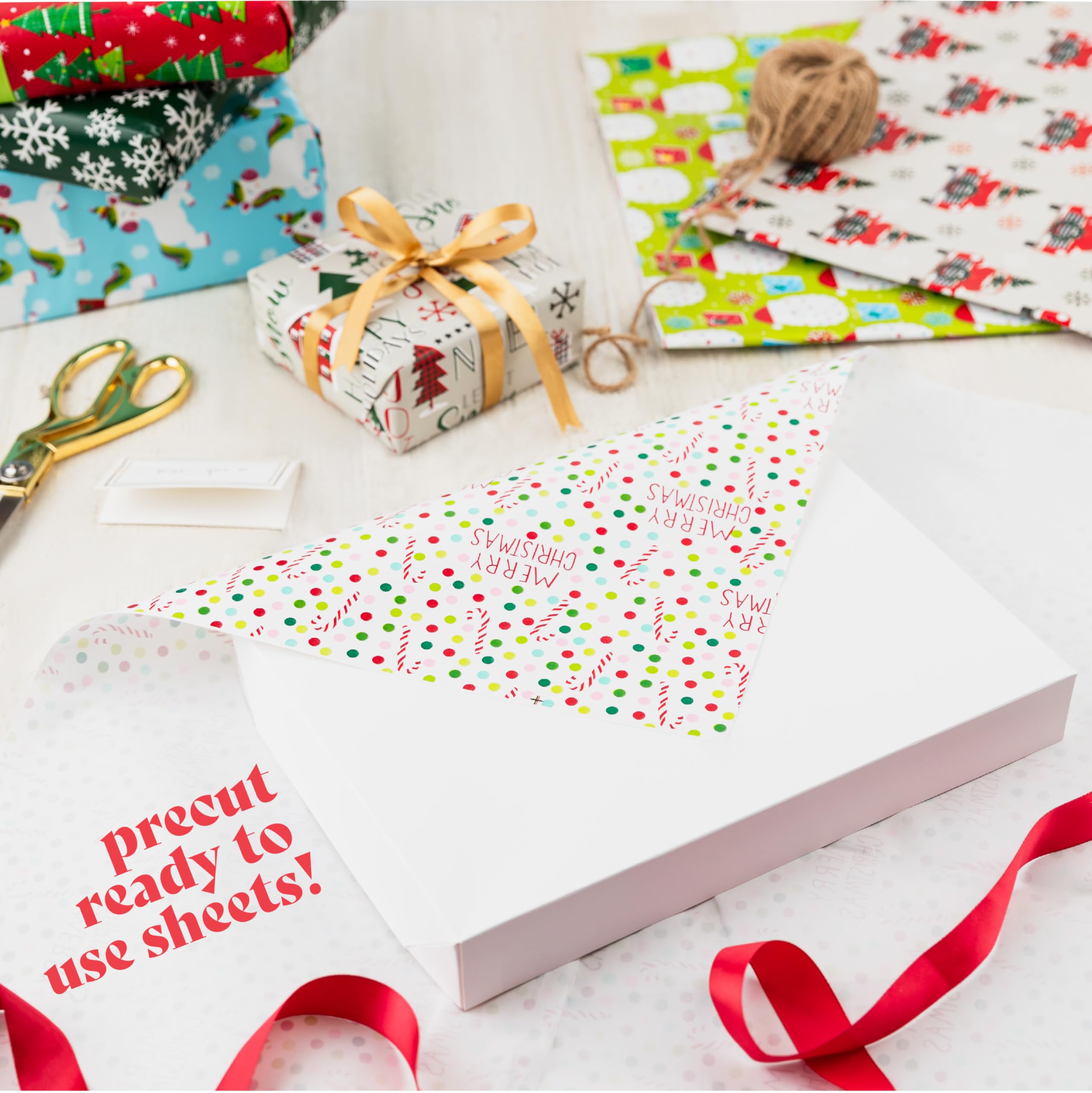 Plum Designs Christmas Wrapping Paper Sheets-40 Precut Sheets Christmas Gift Wrap Paper- Christmas Paper Wrapping Sheets (30"x20")- 4 Unique Patterns of Holiday Wrapping Paper, 40 Sheets