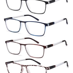 EYEURL 4 Pack Reading Glasses for Men and Women - Blue Light Blocking Readers with Spring Hinges+1.75